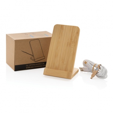 Logo trade corporate gifts image of: Bamboo 5W wireless charging stand